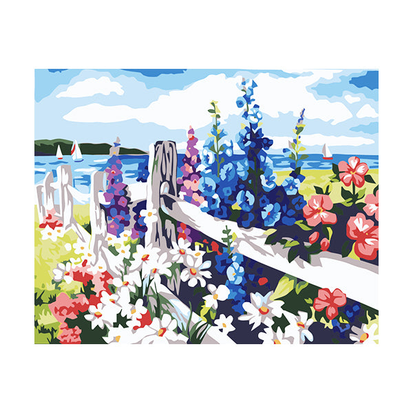 Adult Paint by Numbers with Frame - Fenceside Flowers Paint By Numbers With Frame Iconix 