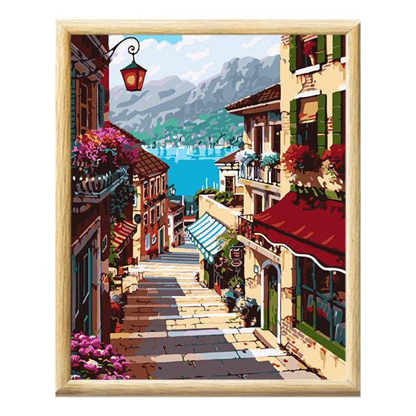 Adult Paint by Numbers with Frame - Stairway in the Village Paint By Numbers With Frame Iconix 