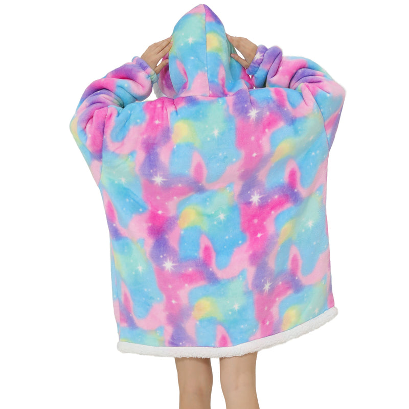 Adults Cosmic Pink Unicorn Oversized Plush Blanket Hoodie Adult Blanket Hoodies Iconix 
