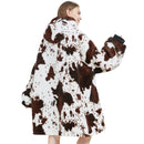 Adults Cow-Print Oversized Plush Blanket Hoodie Adult Blanket Hoodies Iconix 