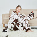 Adults Cow-Print Oversized Plush Blanket Hoodie Adult Blanket Hoodies Iconix 