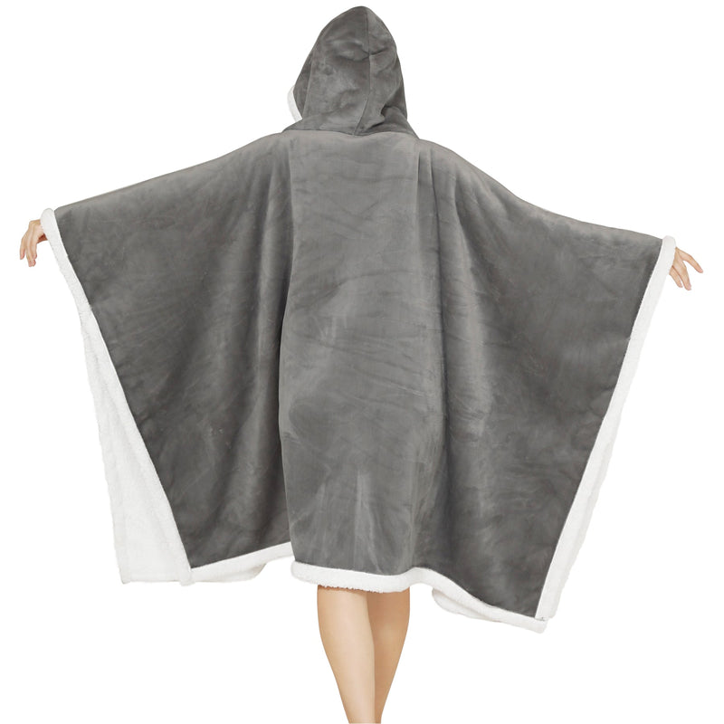 Adults Dark Grey 2 in 1 Hooded Poncho Blanket Adult Blanket Hoodies Iconix 