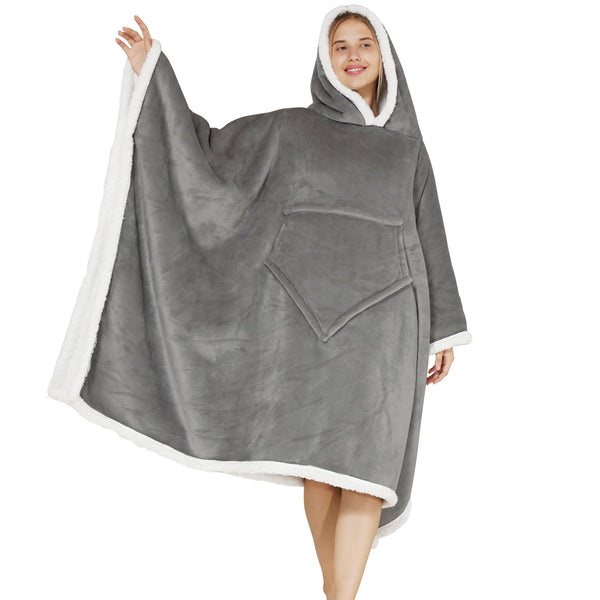 Adults Dark Grey 2 in 1 Hooded Poncho Blanket Adult Blanket Hoodies Iconix 
