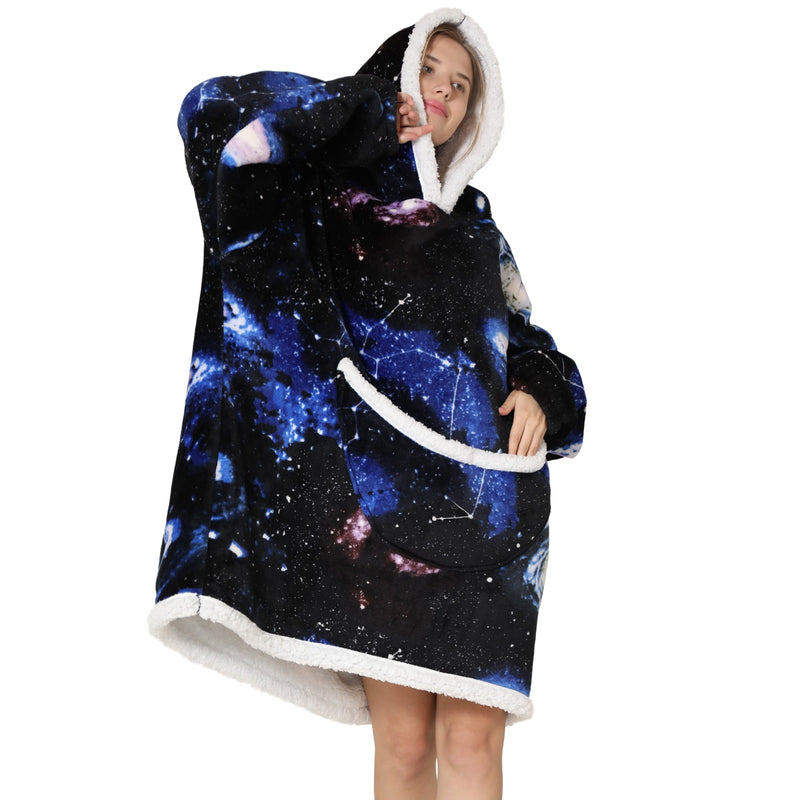 Adults Galaxy Print Oversized Plush Blanket Hoodie Adult Blanket Hoodies Iconix 