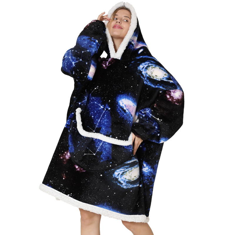 Adults Galaxy Print Oversized Plush Blanket Hoodie Adult Blanket Hoodies Iconix 