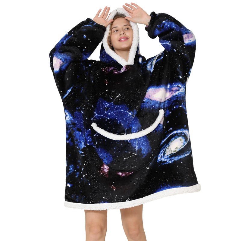 Adults Galaxy Print Oversized Plush Blanket Hoodie Adult Blanket Hoodies Iconix 