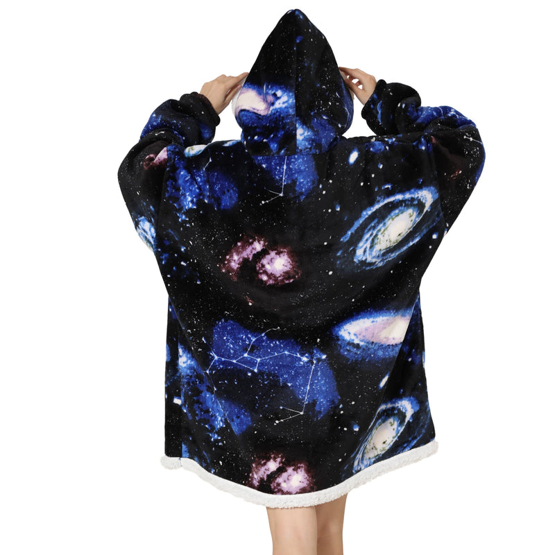 Adults Galaxy Print Oversized Plush Blanket Hoodie Adult Blanket Hoodies Iconix 