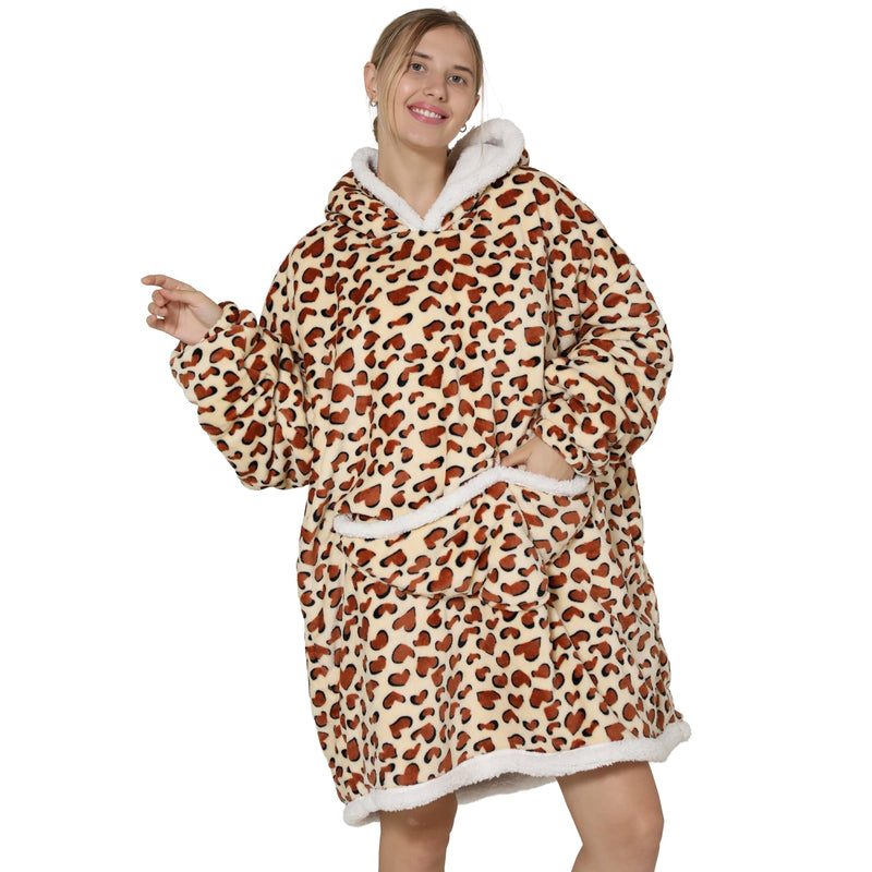 Adults Leopard Print Oversized Plush Blanket Hoodie Adult Blanket Hoodies Iconix 