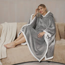 Adults Light Grey 2 in 1 Hooded Poncho Blanket Adult Blanket Hoodies Iconix 