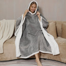 Adults Light Grey 2 in 1 Hooded Poncho Blanket Adult Blanket Hoodies Iconix 