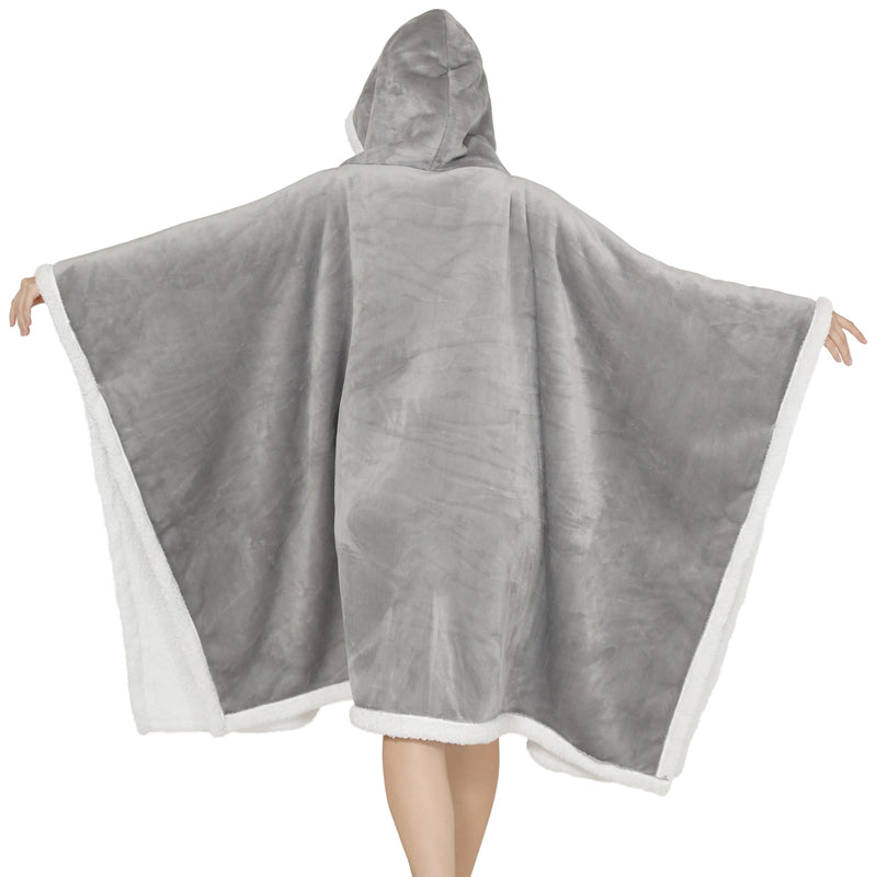 Adults Light Grey 2 in 1 Hooded Poncho Blanket Adult Blanket Hoodies Iconix 