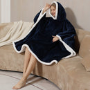 Adults Midnight Blue 2 in 1 Hooded Poncho Blanket Adult Blanket Hoodies Iconix 