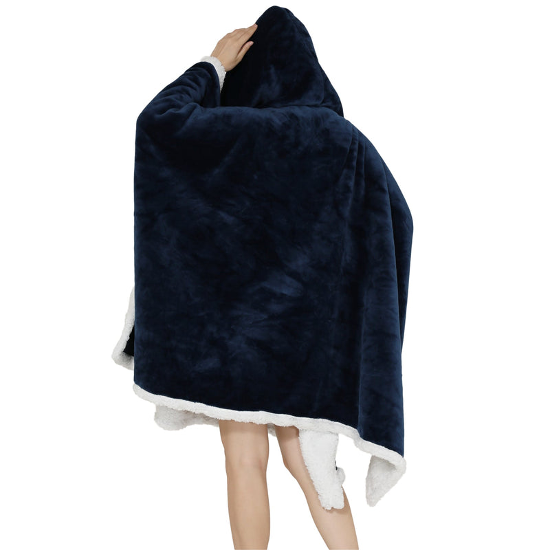 Adults Midnight Blue 2 in 1 Hooded Poncho Blanket Adult Blanket Hoodies Iconix 