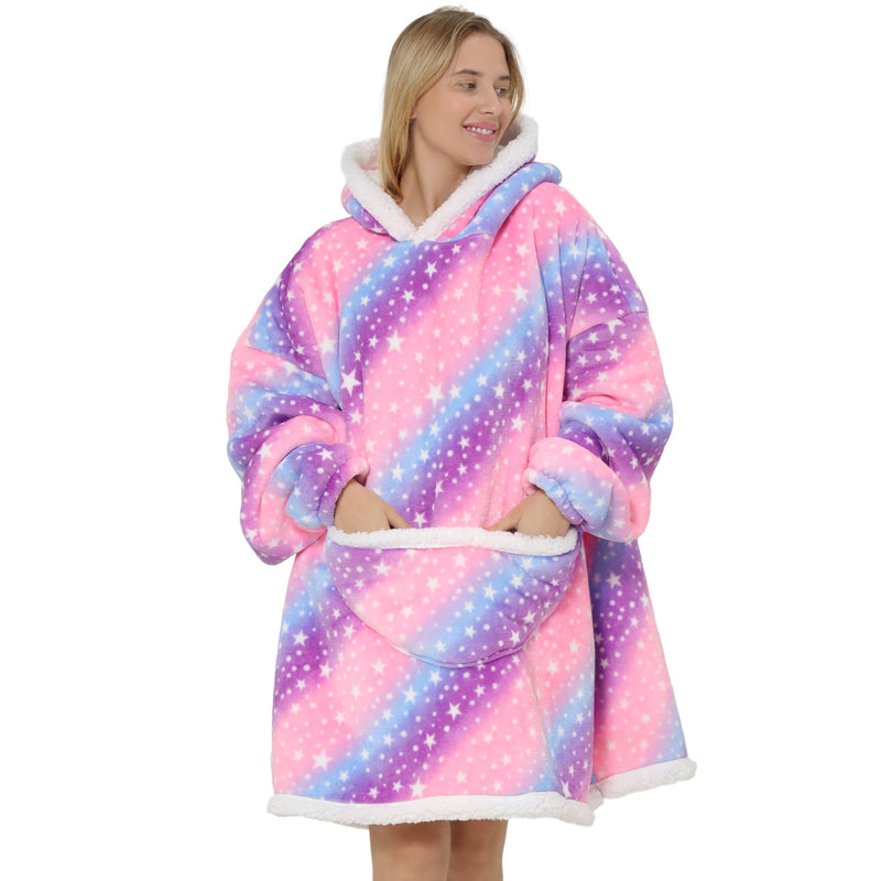Adults Pink and Purple Oversized Plush Blanket Hoodie Adult Blanket Hoodies Iconix 