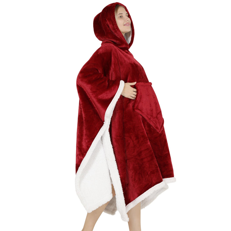 Adults Ruby Red 2 in 1 Hooded Poncho Blanket Adult Blanket Hoodies Iconix 