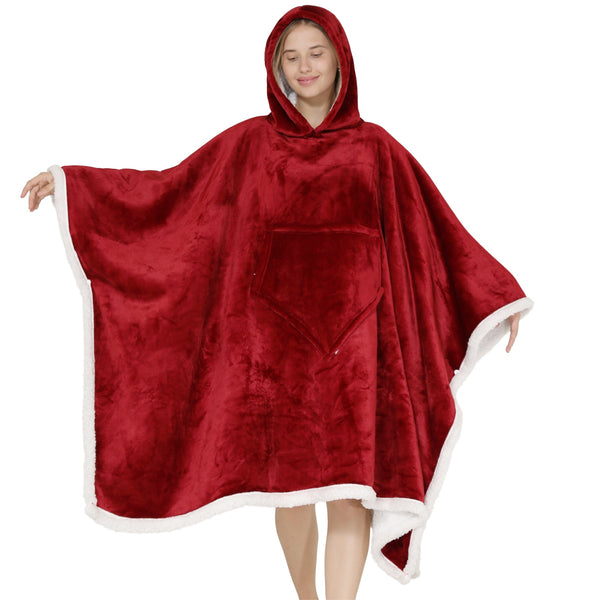Adults Ruby Red 2 in 1 Hooded Poncho Blanket Adult Blanket Hoodies Iconix 