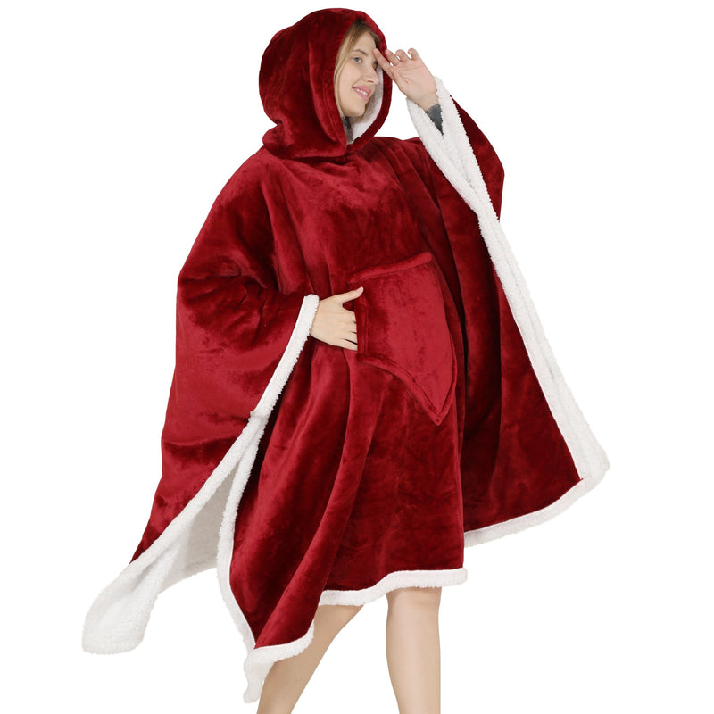 Adults Ruby Red 2 in 1 Hooded Poncho Blanket Adult Blanket Hoodies Iconix 