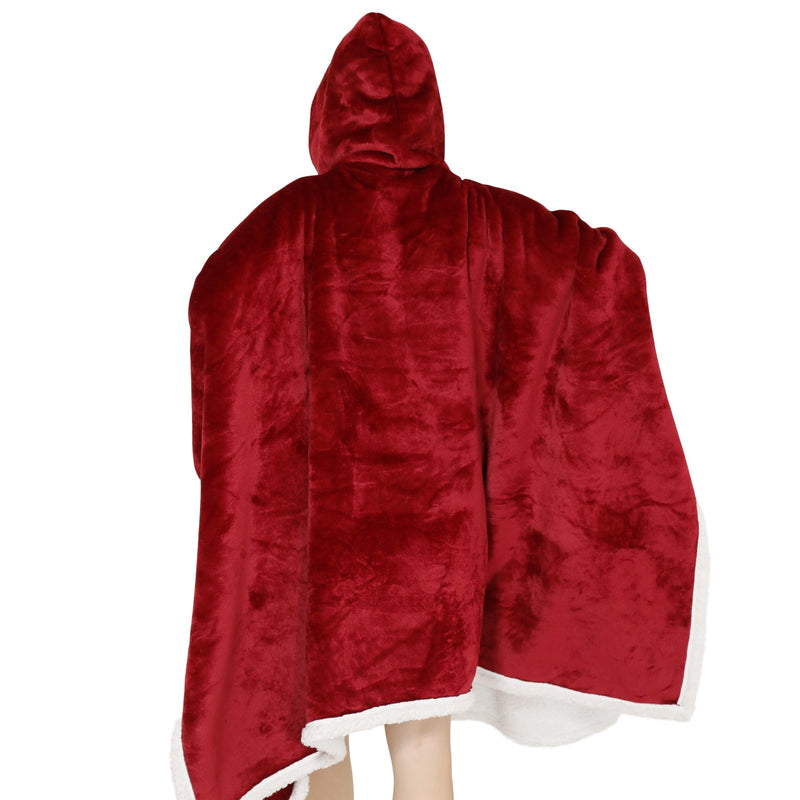 Adults Ruby Red 2 in 1 Hooded Poncho Blanket Adult Blanket Hoodies Iconix 