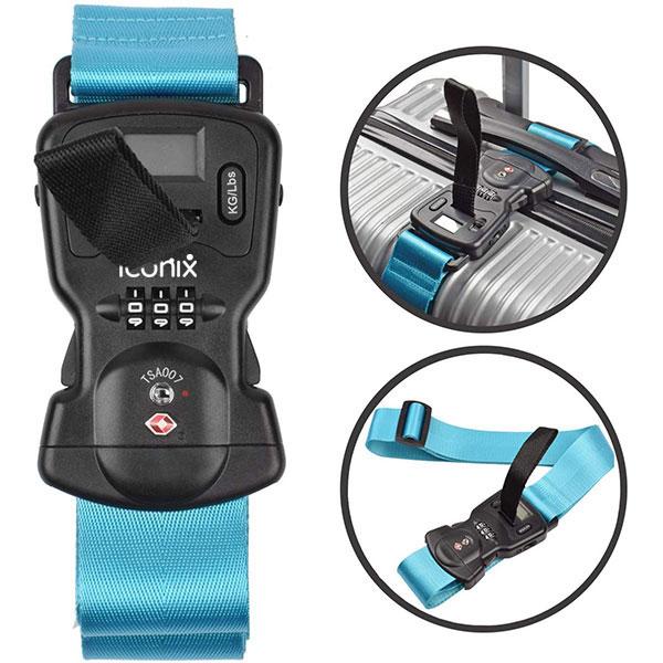 Anti-Theft Luggage Belt with Digital Scale and Double Lock - Turquoise Iconix 
