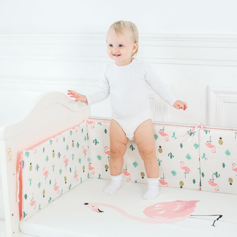 Baby Girl Crib Cotton Bumper Kids Iconix Flamingo 