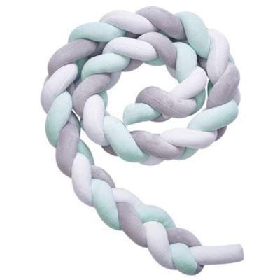 Braided Crib Protector or Cot Bumper 2M Kids Iconix Teal,White and Grey 