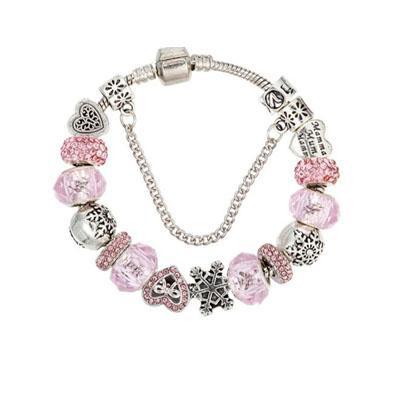 Charming Soft Pink and Silver colour bracelet with heart and snow flake themed charms Jewellery & Watches Iconix 