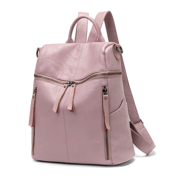 Fashionable PU Leather Backpack with Double-Zip Design | A001 womens bags Iconix 