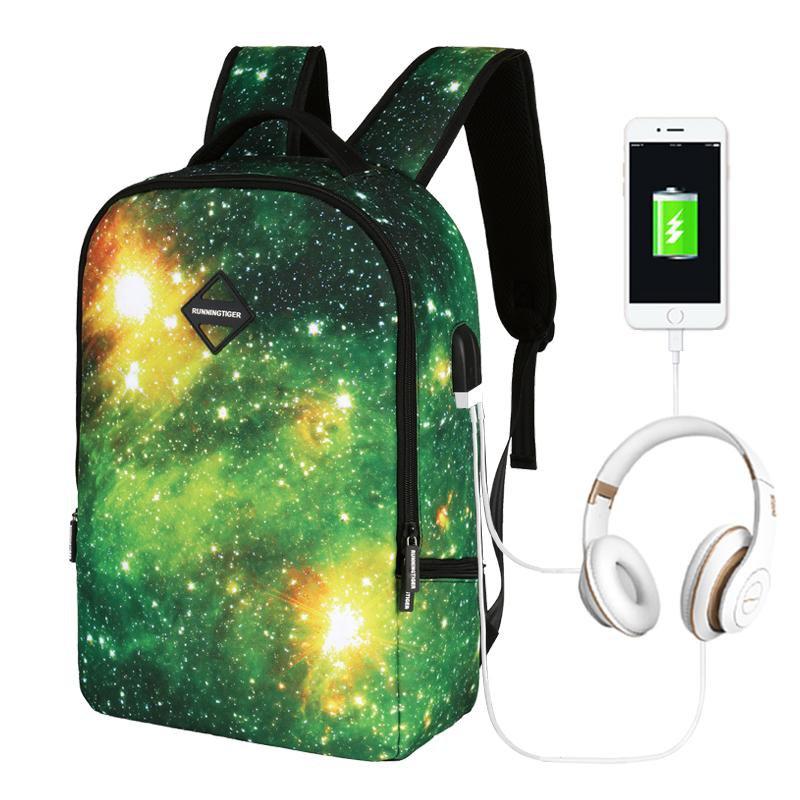 Galaxy Printed Backpack With USB port and Audio Jack Port Backpack Iconix 