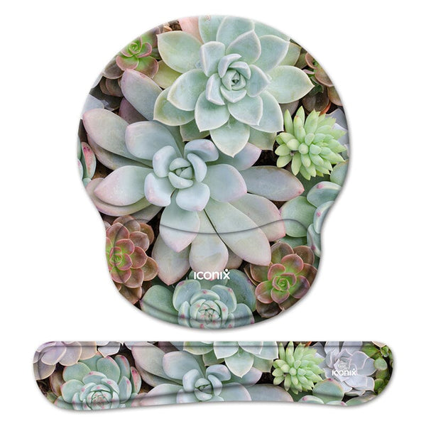 Glowing Succulent Mouse Pad with Wrist Support and Keyboard Wrist Support Set Mouse Pads Iconix 