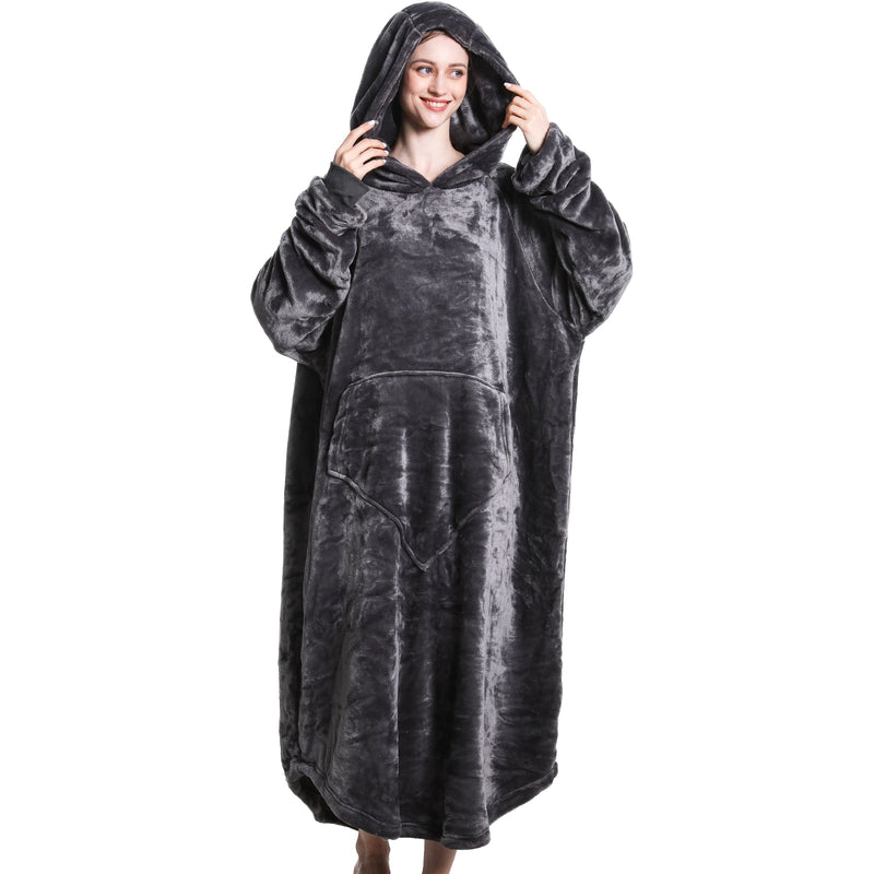 Grey Oversized Floor-Length Body Blanket Hoodie Adult Blanket Hoodies Iconix 