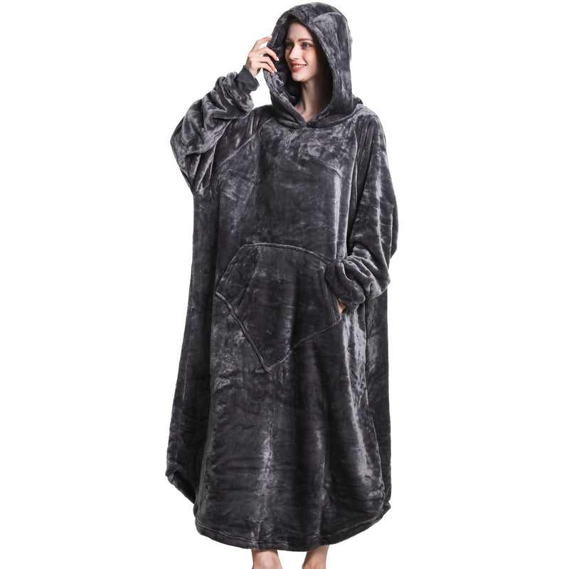Grey Oversized Floor-Length Body Blanket Hoodie Adult Blanket Hoodies Iconix 