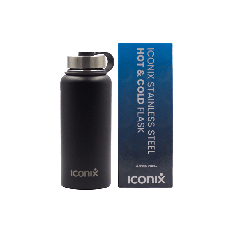 Iconix Black Stainless Steel Hot and Cold Flask - Stainless Steed Lid Bottles and Flasks Iconix 