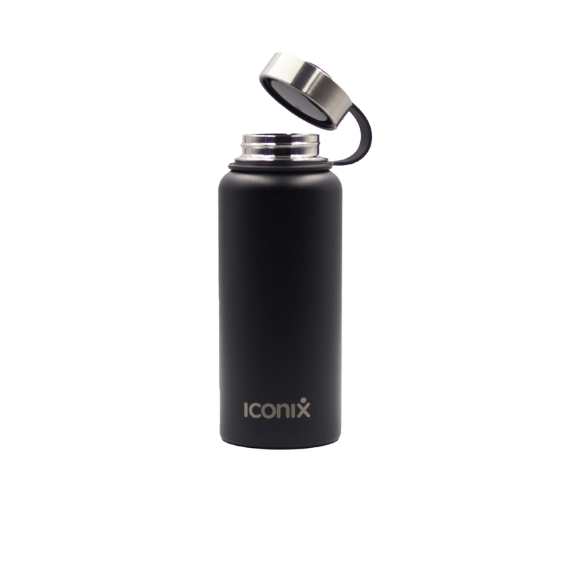 Iconix Black Stainless Steel Hot and Cold Flask - Stainless Steed Lid Bottles and Flasks Iconix 