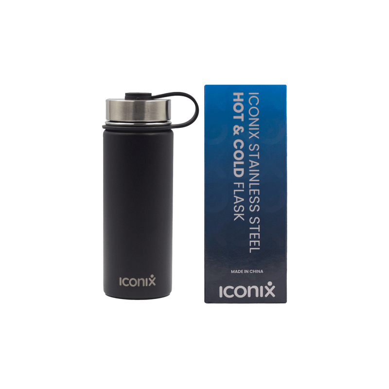 Iconix Black Stainless Steel Hot and Cold Flask - Stainless Steed Lid Stainless Steel Flasks Iconix 