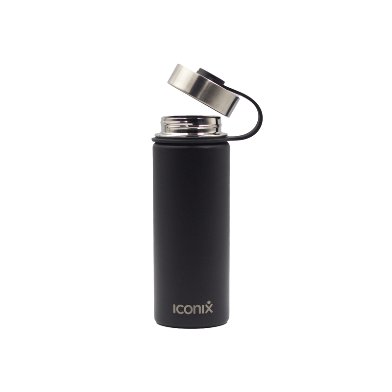 Iconix Black Stainless Steel Hot and Cold Flask - Stainless Steed Lid Stainless Steel Flasks Iconix 540ml 