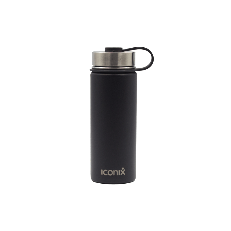 Iconix Black Stainless Steel Hot and Cold Flask - Stainless Steed Lid Stainless Steel Flasks Iconix 