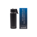 Iconix Black Stainless Steel Hot and Cold Flask - Straw Lid Stainless Steel Flasks Iconix 