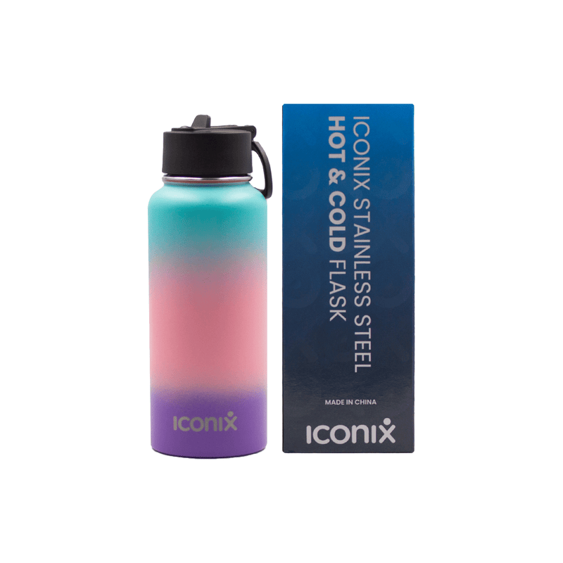 Iconix Blue and Purple Stainless Steel Hot and Cold Flask - Straw Lid Bottles and Flasks Iconix 
