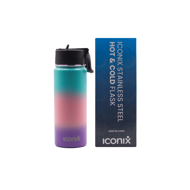Iconix Blue and Purple Stainless Steel Hot and Cold Flask - Straw Lid Stainless Steel Flasks Iconix 