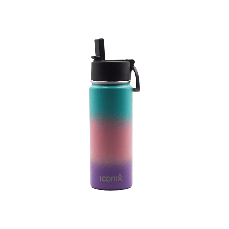 Iconix Blue and Purple Stainless Steel Hot and Cold Flask - Straw Lid Stainless Steel Flasks Iconix 540ml 