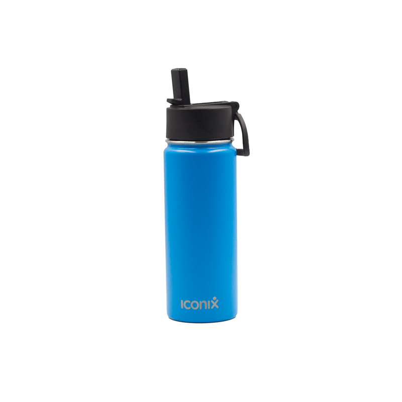Iconix Blue Stainless Steel Hot and Cold Flask - Straw Lid Stainless Steel Flasks Iconix 540ml 