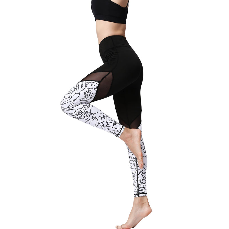 Iconix Ladies Black and White Floral Figure Yoga Leggings | HK219 Leggings Iconix 