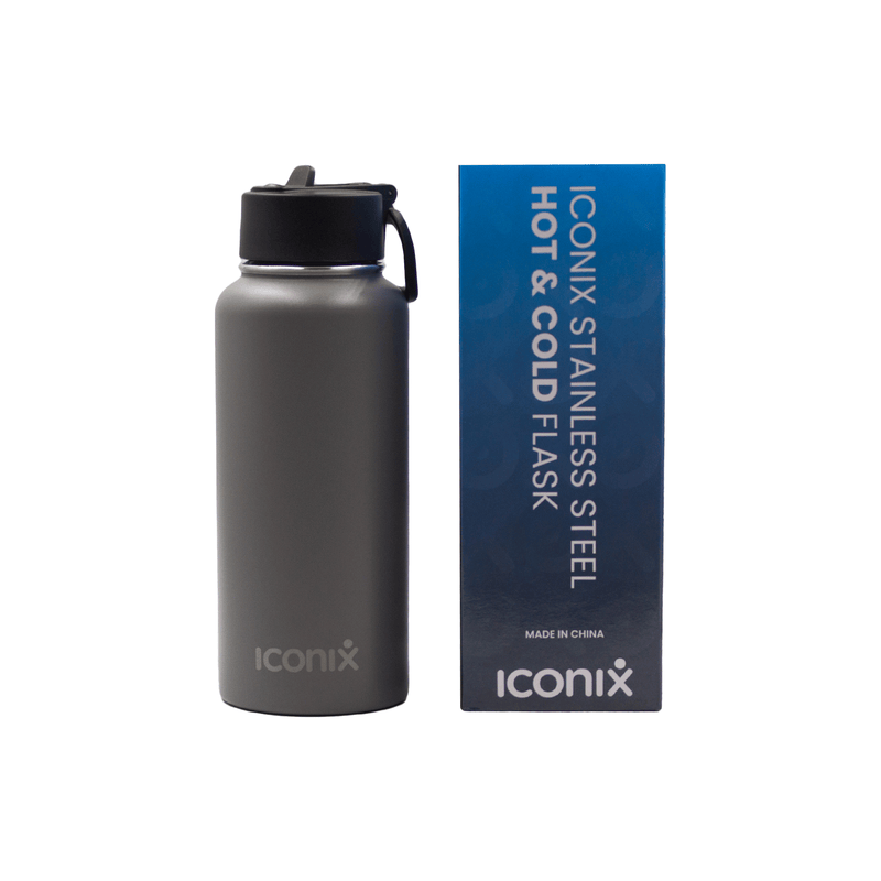 Iconix Metallic Grey Stainless Steel Hot and Cold Flask - Straw Lid Bottles and Flasks Iconix 