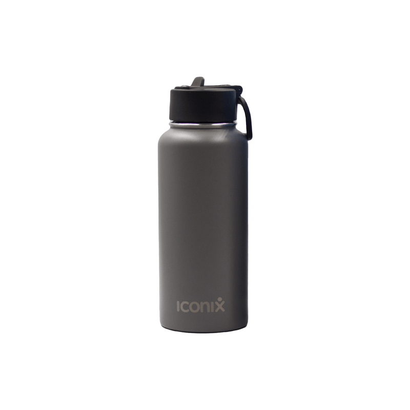 Iconix Metallic Grey Stainless Steel Hot and Cold Flask - Straw Lid Bottles and Flasks Iconix 