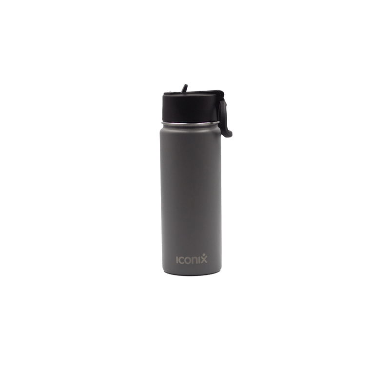 Iconix Metallic Grey Stainless Steel Hot and Cold Flask - Straw Lid Stainless Steel Flasks Iconix 