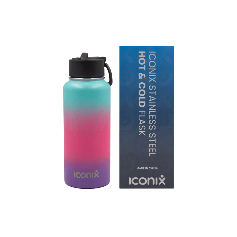 Iconix Mint and Purple Stainless Steel Hot and Cold Flask - Straw Lid Stainless Steel Flasks Iconix 