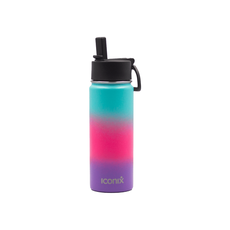 Iconix Mint and Purple Stainless Steel Hot and Cold Flask - Straw Lid Stainless Steel Flasks Iconix 540ml 