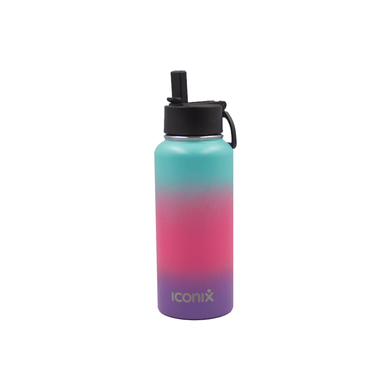 Iconix Mint and Purple Stainless Steel Hot and Cold Flask - Straw Lid Stainless Steel Flasks Iconix 960ml 