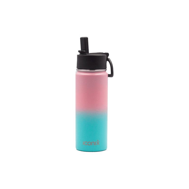 Iconix Pink and Blue Stainless Steel Hot and Cold Flask - Straw Lid Stainless Steel Flasks Iconix 540ml 