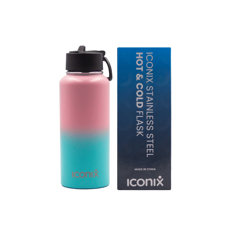 Iconix Pink and Blue Stainless Steel Hot and Cold Flask - Straw Lid Stainless Steel Flasks Iconix 
